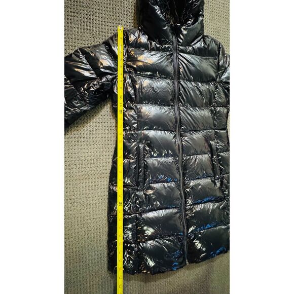 Michaels Kors Womens Shiny Black Hooded Puffer Coat Size M Water Resistant - Picture 13 of 15